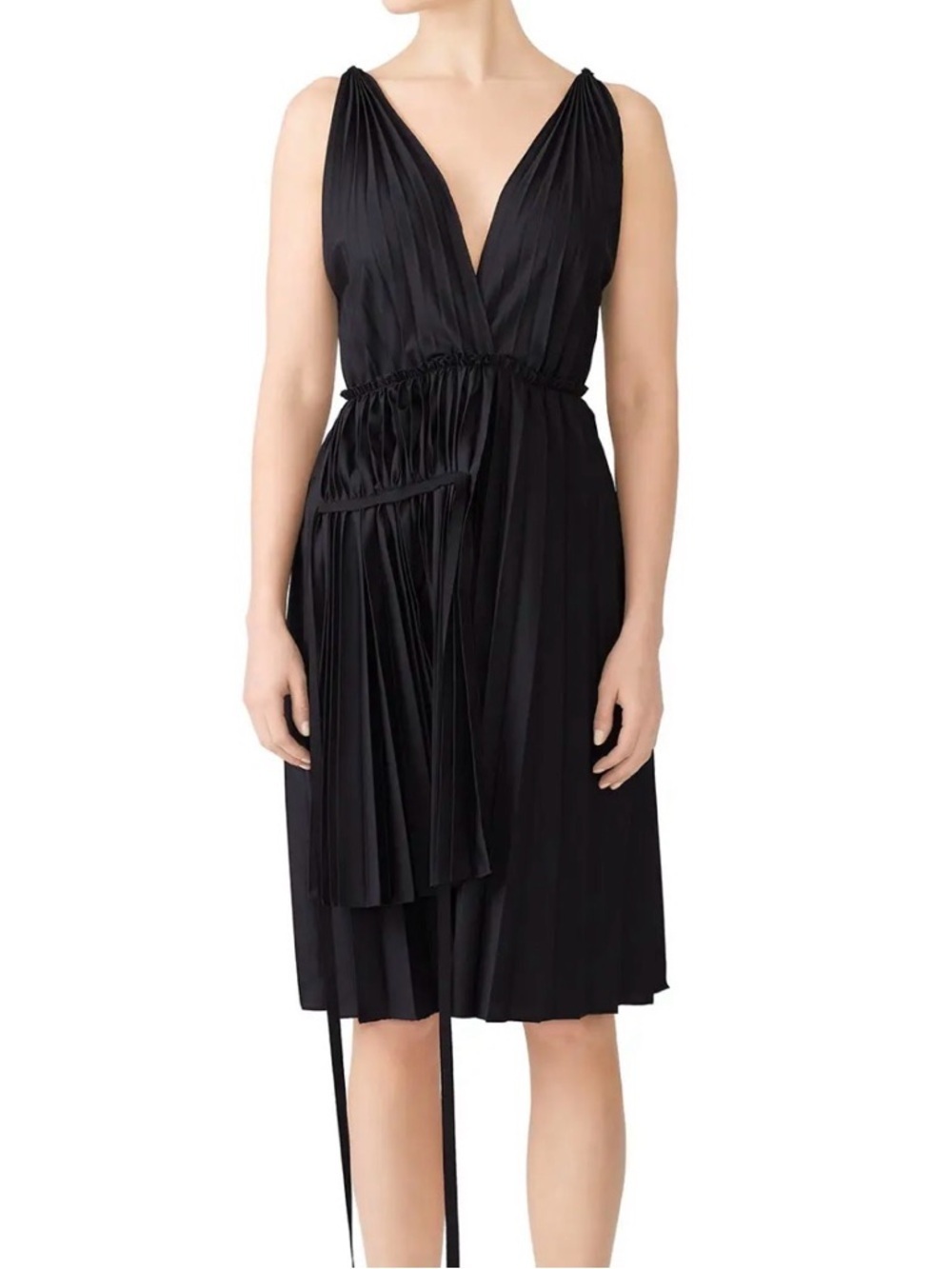 Tome Grecian Pleated V-Neck Mid Dress